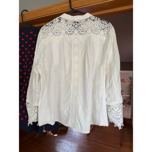 Soft Surroundings white Ivory Lacey blouse womens XL - Picture 2 of 6
